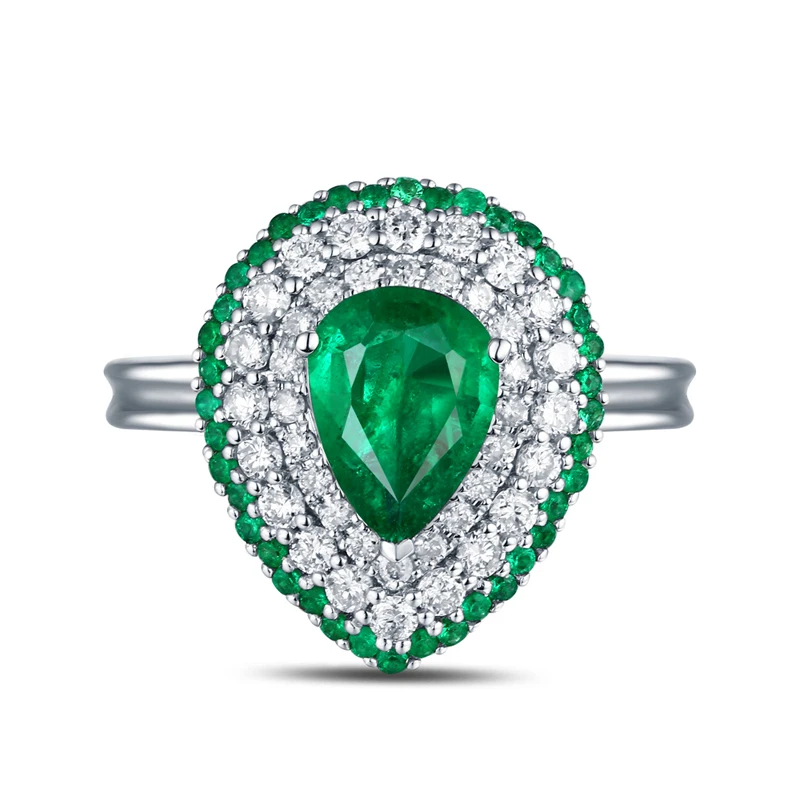 Antique 14K White Gold 1.70ctw Natural Emerald H SI Diamond Engagement Ring