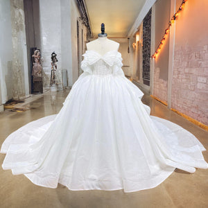 Exquisite Beaded Pearl Ball Gown Wedding Dress with Bow Off the Shoulder Luxury Bridal Gown