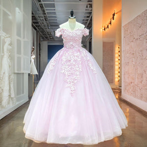 Sweetheart Pink Quinceanera Dress with Pearls Crystals Flowers and Lace-Up Back