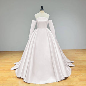 Light Effect High Quality Satin Ball Gown Wedding Dress Zipper Back Fashion Gelinlik