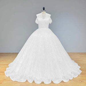 Sweetheart Neck Lace Up Back Pearls Sparkly Ball Gown Wedding Dress