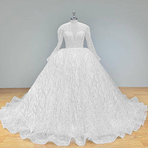 Classic Long Sleeve Lace Wedding Dress Backless Beaded Luxury Bridal Gown