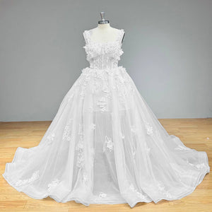 3D Flowers Ball Gown Wedding Dress Lace Up Back Sequined Beading Appliques