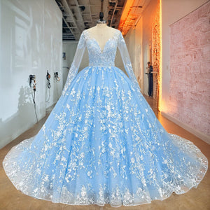 New Arrival Princess Ball Gown Wedding Dress with Sequined Beading Lace and Belt