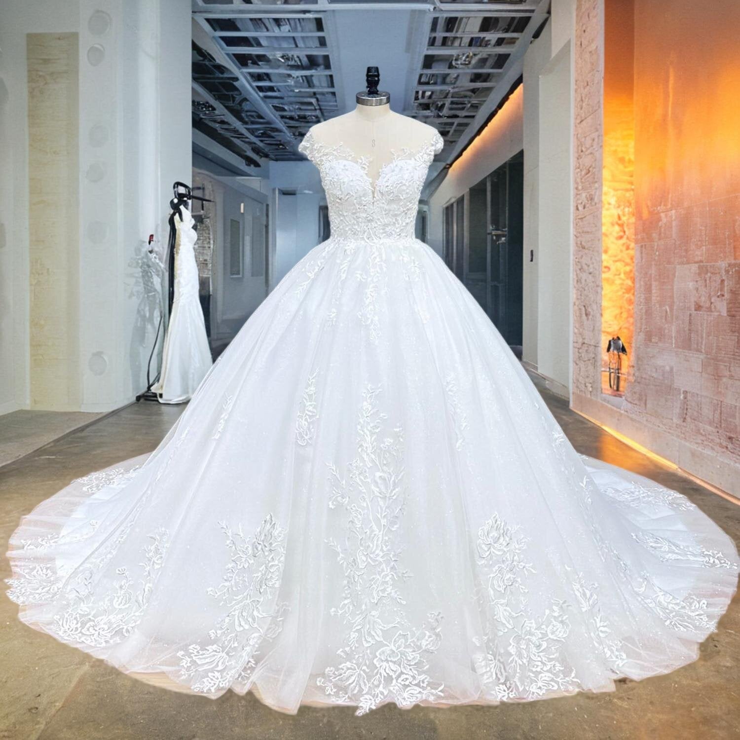 New Arrival Off Shoulder Ball Gown Wedding Dress Sequined Backless Gelinlik