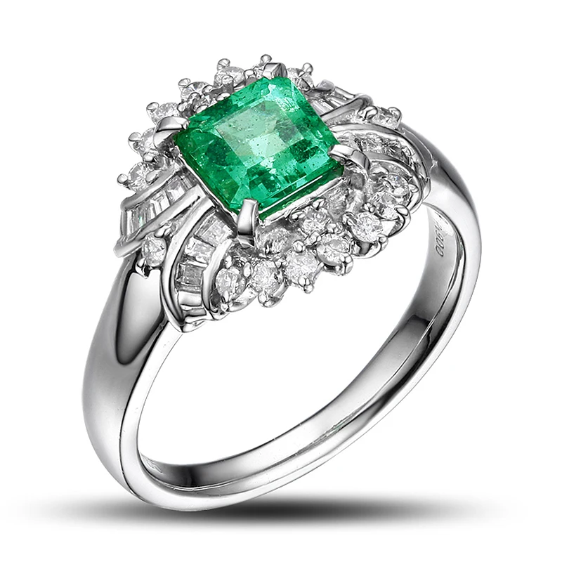 Gorgeous Emerald Ring 14k White Gold Natural 0.48ct Diamond Engagement Ring