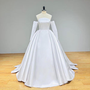 Light Effect High Quality Satin Ball Gown Wedding Dress Zipper Back Fashion Gelinlik