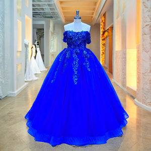 Blue Sweetheart Neck Lace Up Back Quinceanera Dress with Sequins and Flowers