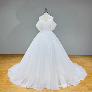 Shining Off Shoulder Vintage V Neck Wedding Dress Elegant Bridal Gown for Brides