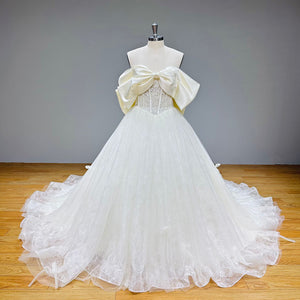 Vintage Ball Gown Wedding Dress with Chapel Train Sequins and Pearls