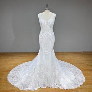 Off the Shoulder Tulle Mermaid Wedding Dress with Beading and Appliques