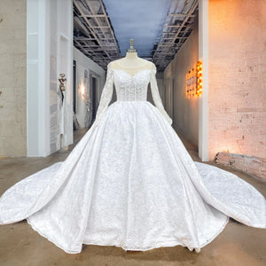 Long Sleeve Ball Gown Wedding Dress with Chapel Train and See-Through Top