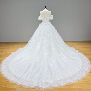 Princess Tulle Ball Gown Wedding Dress 3D Flowers Sweetheart Neckline