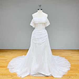 Shiny Beading Tulle Mermaid Wedding Dress with Detachable Train and Zipper Back