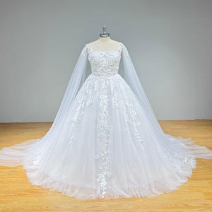 Elegant Backless Ball Gown Wedding Dress with Long Shawl Sleeves and Vintage