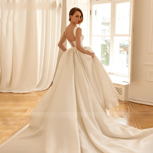 Satin Sleeveless A-Line Wedding Dress Bridal Gown Vestidos De Novia