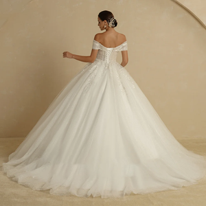 Ivory Beading Princess Wedding Dresses Off The Shoulder Sleeveless Glitter Ball Bridal Gown Robes