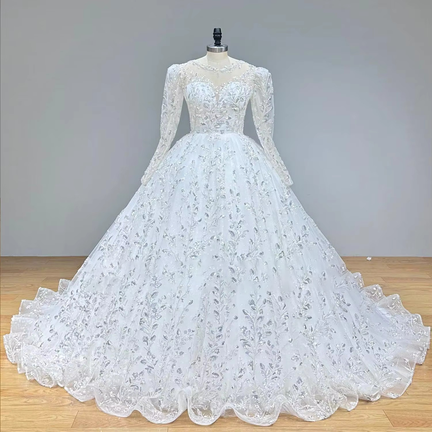 Robe Mariage Glitter Ball Gown Wedding Dress Beading Lace Up Back Vintage