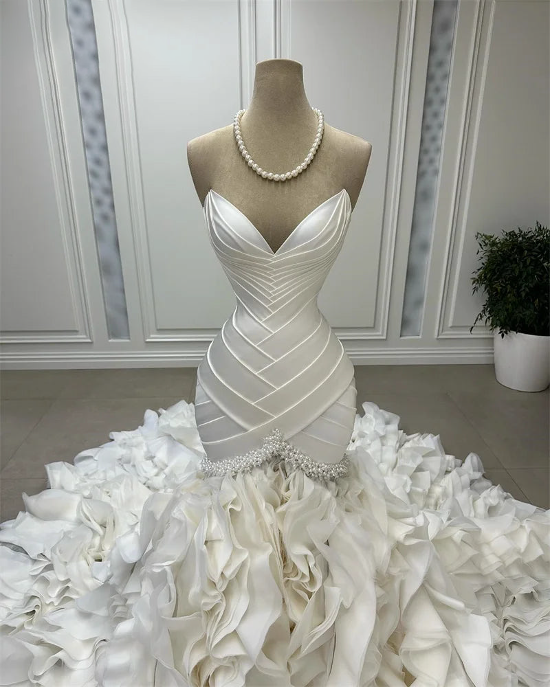 Ivory White Custom Princess Dress with Tiered Organza and Crystal Details