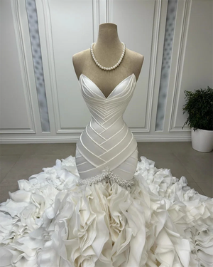 Ivory White Custom Princess Dress with Tiered Organza and Crystal Details