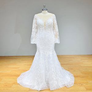 Vintage Long Sleeve Mermaid Wedding Dress with Sequins and Appliques