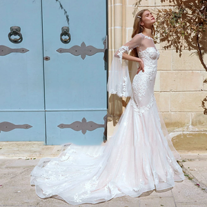 Custom Mermaid Wedding Dress with Half Sleeves and Applique Details