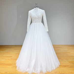 High Neck Tulle A-Line Wedding Dress Zipper Back Vintage Bridal Gown