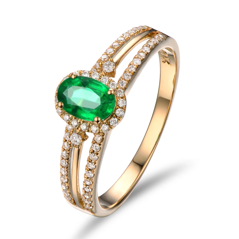 14k Yellow Gold 0.65ct Natural Emerald Diamond Engagement Ring Fine Jewelry