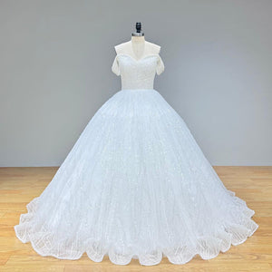 Sweetheart Neck Lace Up Back Pearls Sparkly Ball Gown Wedding Dress