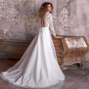 Elegant A-Line Wedding Dress with Long Sleeves O-Neck and Illusion Back Bridal Gown