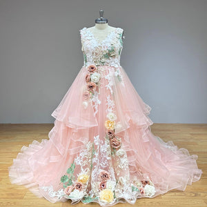 Modern Ball Gown Wedding Dress with 3D Roses and Vintage Charm