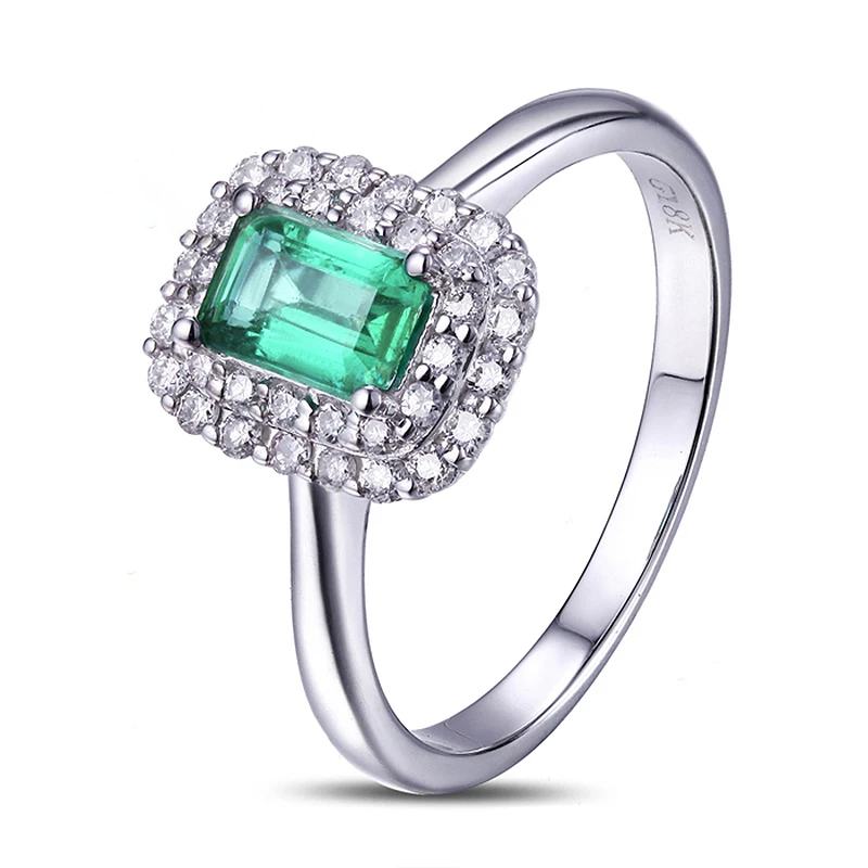 Pure 14kt White Gold 0.71ct Colombian Emerald Diamond Engagement Ring