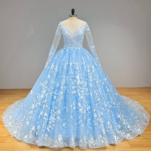 New Arrival Princess Ball Gown Wedding Dress with Sequined Beading Lace and Belt