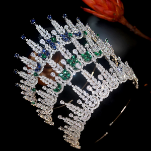 ASNORA High Quality Blue Tiara Full Cubic Zirconia Princess Queen Crown For Dress Wedding Bridal Tiara Green Crown