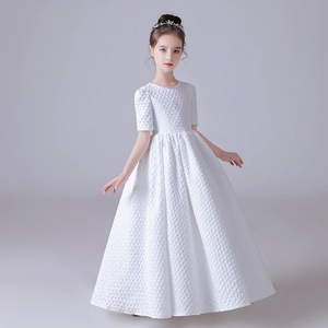 Elegant White Puff Skirt Flower Girl Dress for Wedding Parties & Concerts