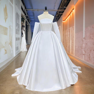 Light Effect High Quality Satin Ball Gown Wedding Dress Zipper Back Fashion Gelinlik