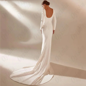 OYISHA Satin Mermaid Wedding Dress with Square Collar and Full Sleeves