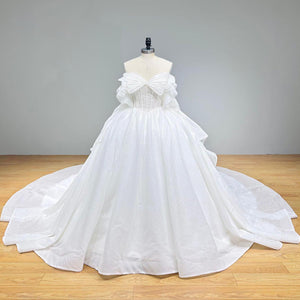 Exquisite Beaded Pearl Ball Gown Wedding Dress with Bow Off the Shoulder Luxury Bridal Gown