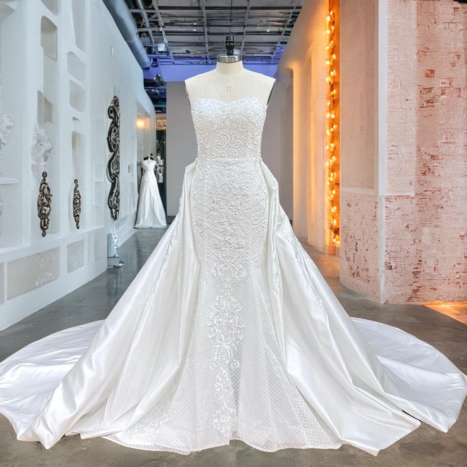 Sweetheart Neck Mermaid Wedding Dress with Detachable Train and Off the Shoulder