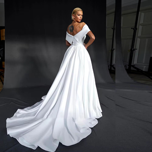 New Arrival Off the Shoulder Slit Skirt Wedding Dress Boat Neck Backless Elegant Bridal Gown