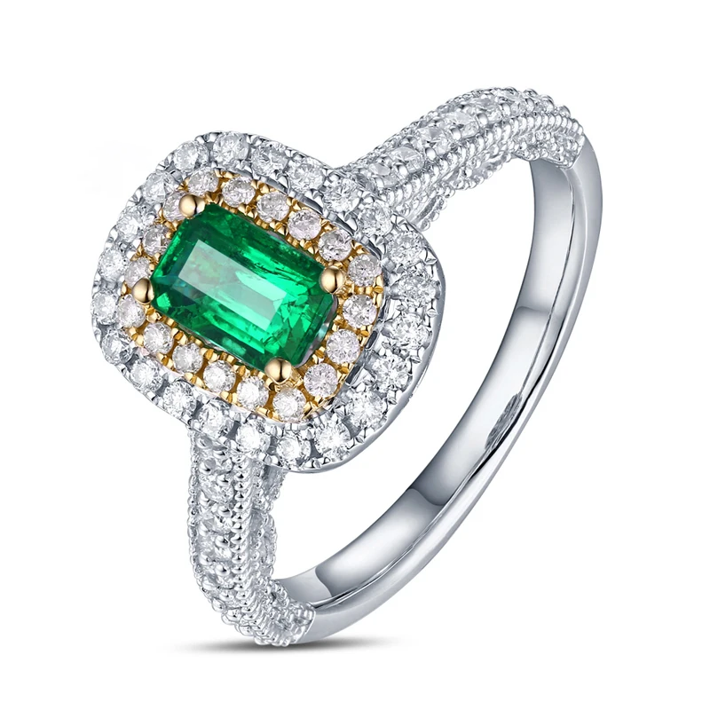 Antique 14ct Multi-Tone Gold 1.08ctw Natural Emerald Diamond Engagement Wedding Ring