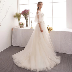 Elegant A-Line Off-Shoulder Wedding Dress with V-Neck and Lace-Up Back