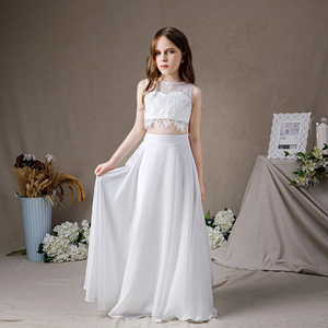 Two Pieces Lace Chiffon Sleeveless Flower Girl Dress A Line First Communion Gown