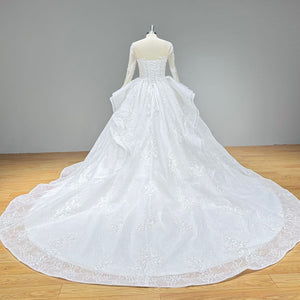 Beaded Lace Ball Gown Wedding Dress with Long Sleeves Vintage Bridal Gown