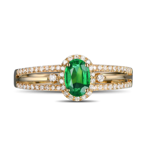 14k Yellow Gold 0.65ct Natural Emerald Diamond Engagement Ring Fine Jewelry