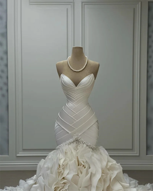 Ivory White Custom Princess Dress with Tiered Organza and Crystal Details