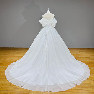 Shining Off Shoulder Vintage V Neck Wedding Dress Elegant Bridal Gown for Brides