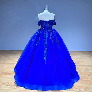 Blue Sweetheart Neck Lace Up Back Quinceanera Dress with Sequins and Flowers