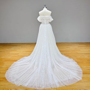 Shiny Beading Tulle Mermaid Wedding Dress with Detachable Train and Zipper Back