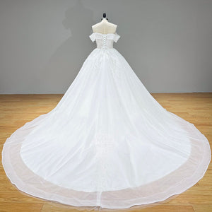 Princess V-Neck Ball Gown Wedding Dress Off the Shoulder Beading Appliques Luxury